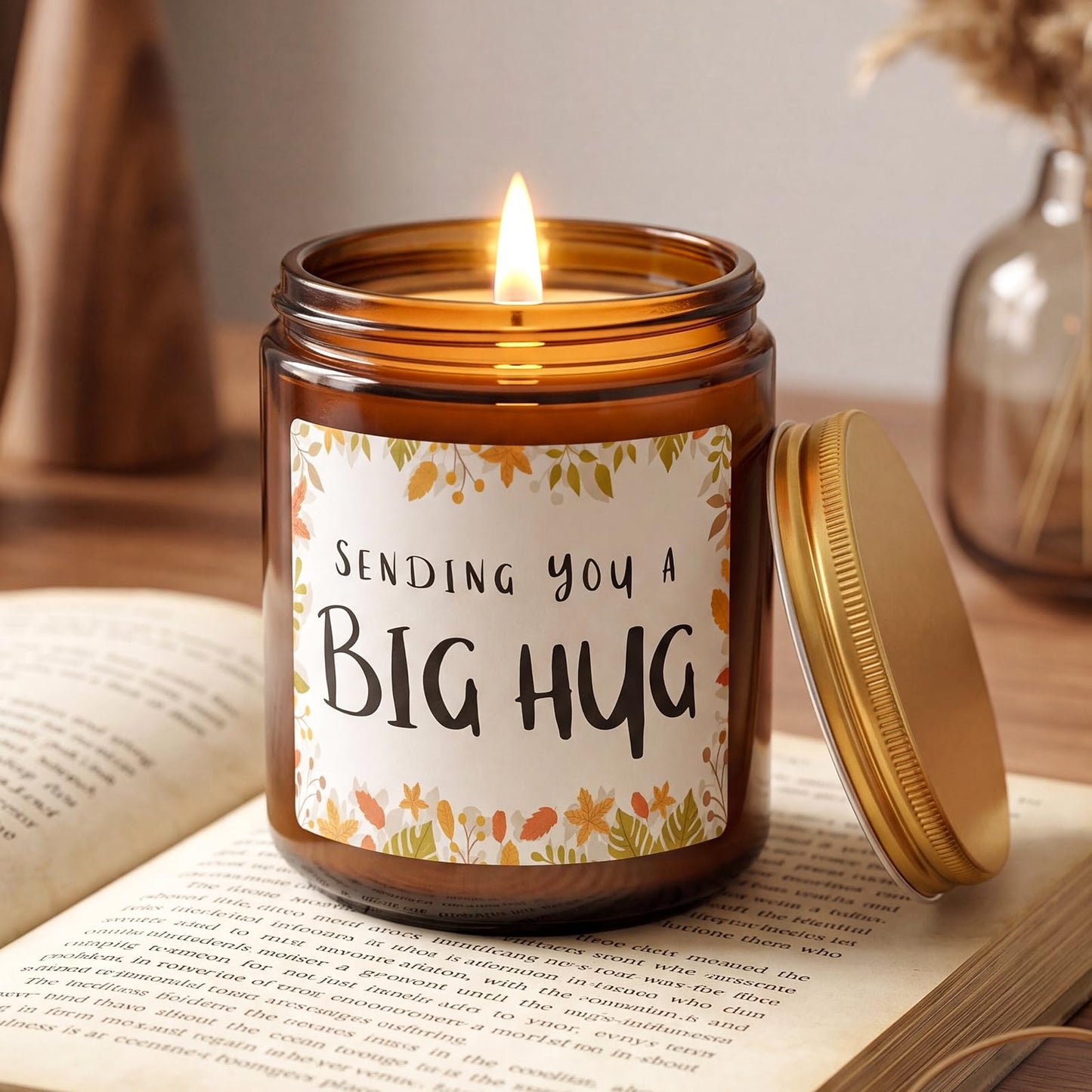 MULCHUM Lavender Scented Candle, Thinking of You Hug Gift for Friends, Relaxing Natural Soy Wax Jar Candle for Women Girlfriend Mom Sisters Stress Relief, 7oz 45 Hours Long Lasting Burn