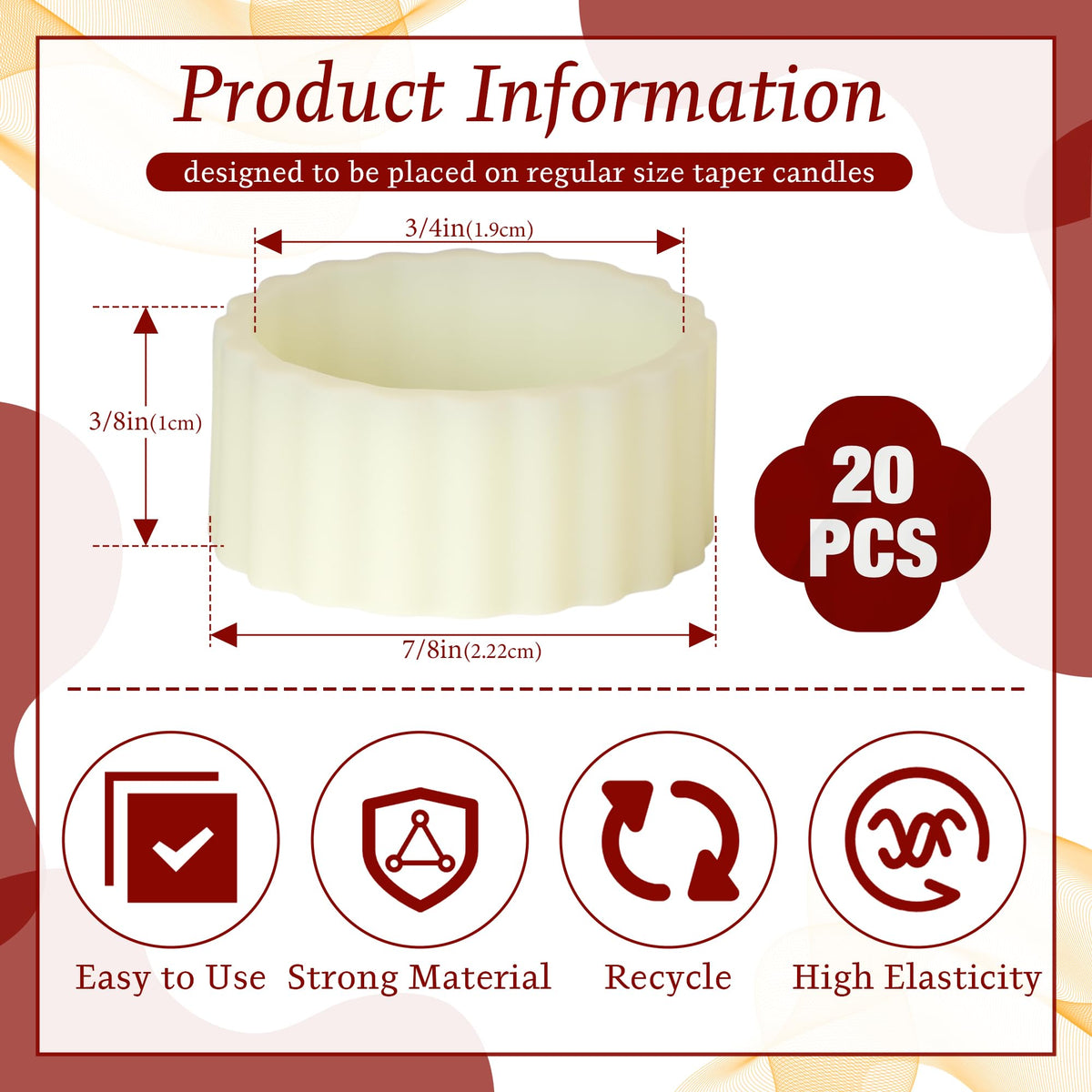 20pcs Silicone Candle Grippers Candles Hugger Rings Holders for Taper Candles & Candle Cups Rubber Gaskets for Peg Candle Holders
