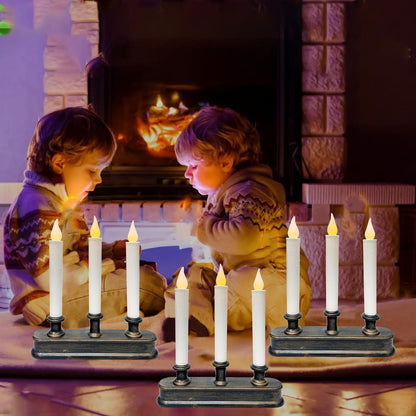 Christmas Window Candle - 3 Light Battery Operated LED Window Candelabra with Dusk to Dawn Light Sensor, Flicker Flameless Candle Lamps for Home Table Party Christmas Decoration, Bronze Base