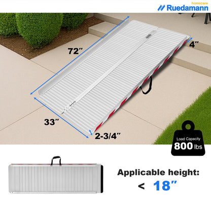 Ruedamann 6FT Wheelchair Ramp, 33" Extra Wide Aluminum Ramps for Wheelchairs for Home, 1000 LBS Capacity Portable Ramp with Handle, Non-Slip Wheelchair Ramps for Home Steps, Entry, Stairs, Doorways