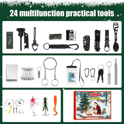 Survival Advent Calendar 2025 - 24 Days of Outdoor Gear & Gadgets for Men and Teens | Perfect Christmas Countdown Gift