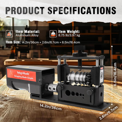 YehgoMade Automatic Wire Stripper Machine with Upgraded Motor, Electric Cable Stripping Tool Featuring 6 Channels and 5 Carbide Blades for Efficient Copper Wire Recycling (250 MCM–14 AWG)