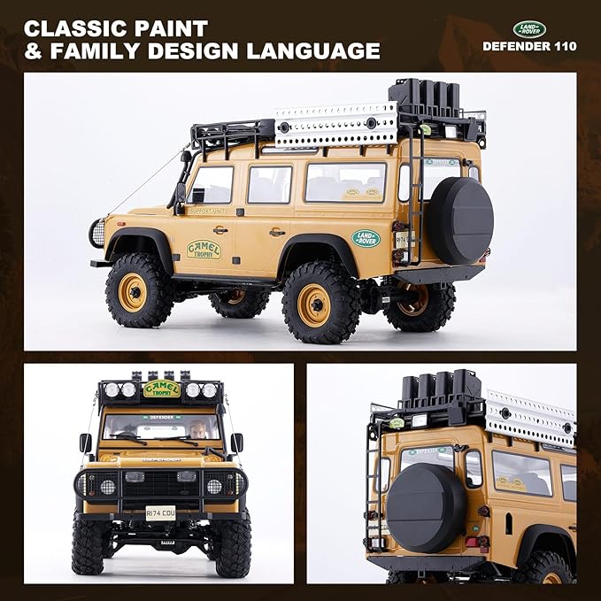 EAZYRC FMS FCX10 1/10 RC Crawler Land Rover Camel Trophy Edition Official Licensed 4WD All Terrain Off-Road RC Truck for Adults High-Detail Scale RC Car with Metal Gears Upgraded Shocks (Defender)