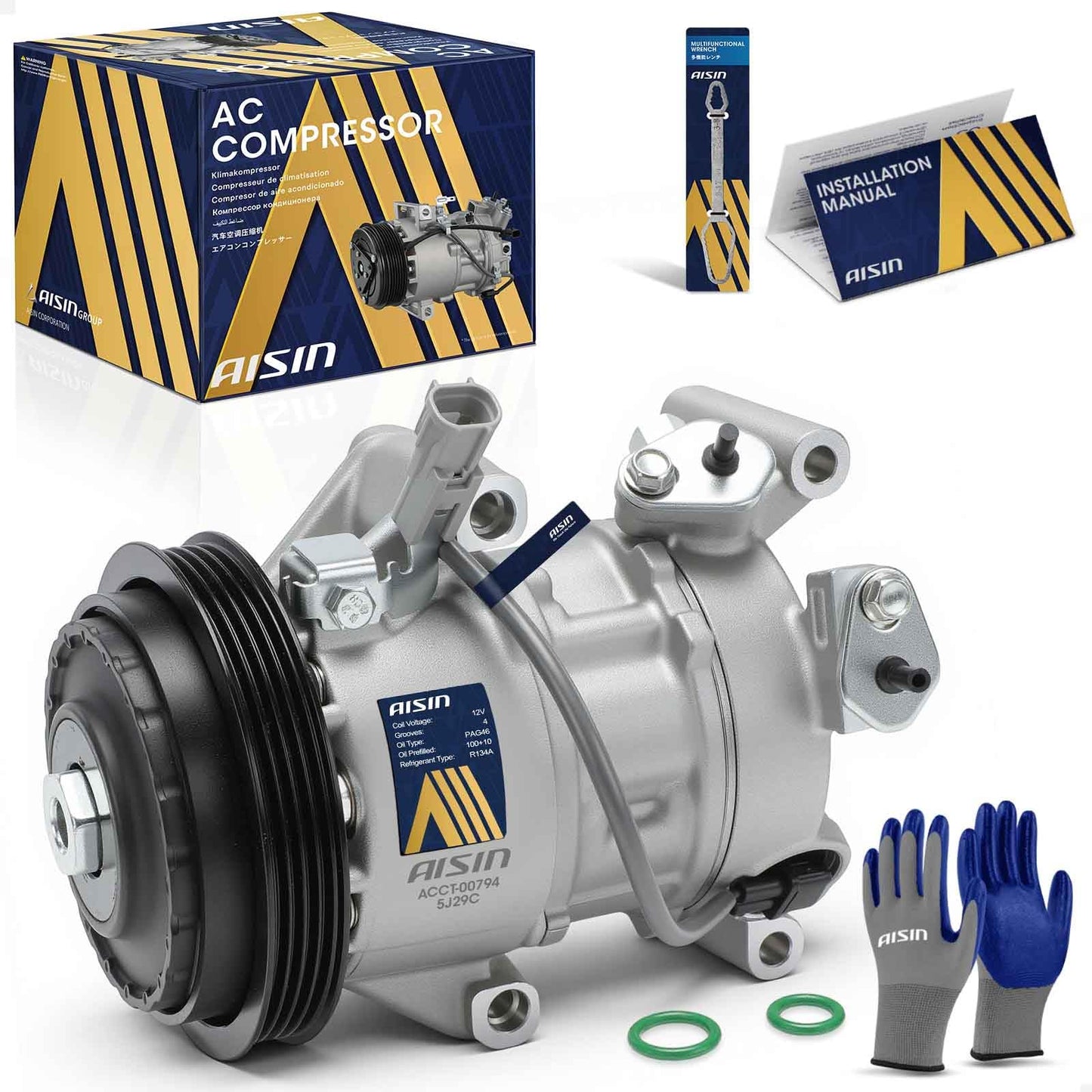 AISIN AFTERMARKET ACCT-00794 Air Conditioner AC Compressor - Compatible with Toyota Yaris 2012-2018, Yaris R 2016-2018 - with 4-Pulley Groove, with Clutch