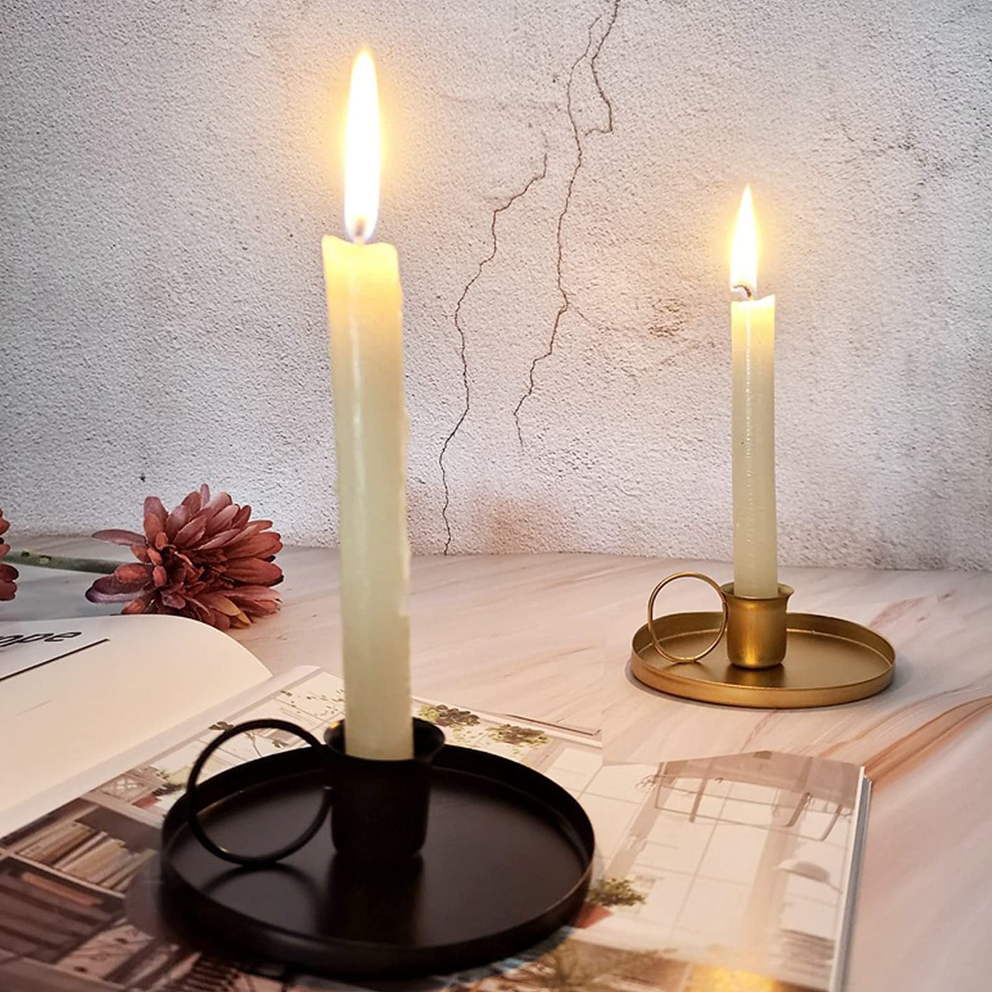 Fullbond Retro Black/golden Iron Candlestick Holders Candle Holder European Style Wear-resistant Wrought Iron Taper Candle Holder for Wedding Black