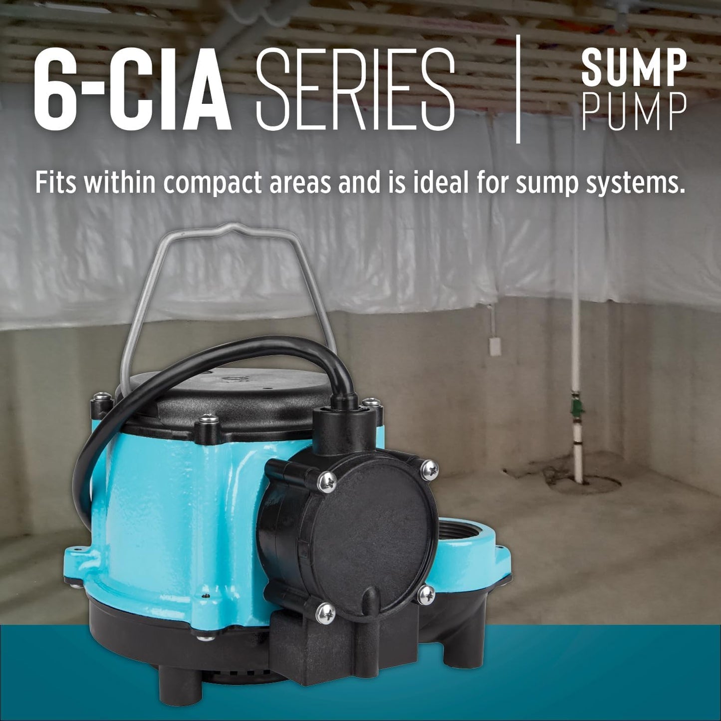 Little Giant 6-CIA 115 Volt, 1/3 HP, 2760 GPH Cast Iron Automatic Submersible Sump Pump with Integral Diaphragm Switch for Sump Systems, 10-Ft. Cord, Blue, 506158