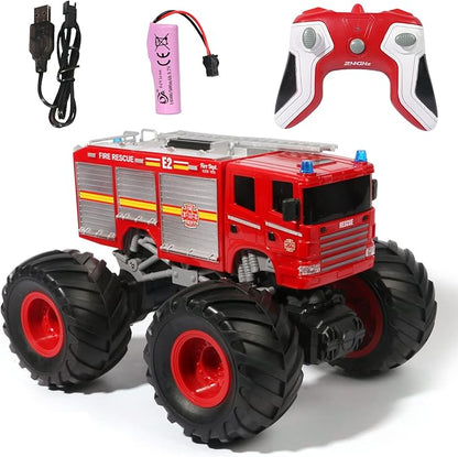 Remote Control Fire Truck Monster Truck Toy1/18 RC Fire Truck2.4GHz Offroad Hobby RC Racing Car with LED High Speed Best Gift for Kids