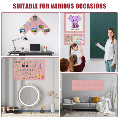 Large Cork Board Alternative 36" X 24" Bulletin Board - 6 Pack Removable Felt Wall Tiles with 30 pushpins, Large Cork Boards for Walls Cork Board for Office Pin Board Tack Board - Pink