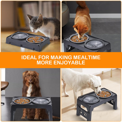LALOBLUE Elevated Dog Bowls, Raised Slow Feeder Dog Bowls with No Spill Water Bowl, Dog Bowl Stand Adjusts to 5 Heights 2.95", 8.46", 9.65", 10.82", 12.01" for Small Medium Large Dogs and Pets, Black