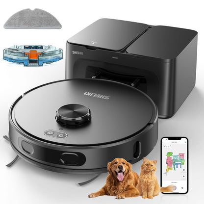 Robot Vacuum and Mop Combo, Self-Emptying Robotic Vacuums Cleaner Smart Mapping, 2-3 Months Hands-Free Base Strong Suction & LiDAR Navigation, 220 Mins Long Runtime for Pet Hair, Hard Floor, Carpet