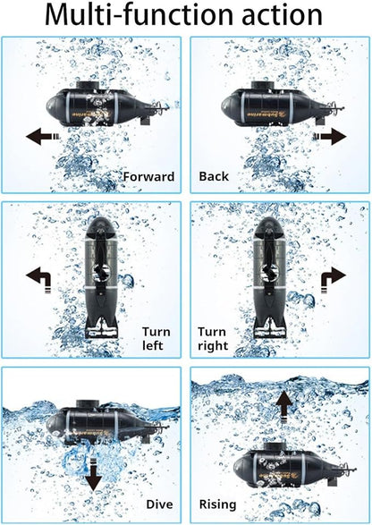 Mini RC Submarine Boat for Kids 6CH Remote Control High-Speed Waterproof Diving Toy for Pools Lakes Bathtubs – Gift for Boys and Girls（Black）