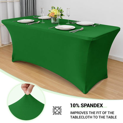 Obstal 8Ft Stretch Spandex Table Cover for Standard Folding Tables - 2 Pack Universal Rectangular Fitted Tablecloth for Party, Banquet, Events, Trade Show (Emerald Green, 96L x 30W x 30H Inches)