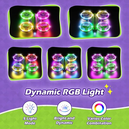 LED RC Drone for Kids 6+ Christmas Birthday Gift for Boys &amp Girls with Remote Batteries 360° Flip High Speed Mode 45 Min Flight Indoor and Outdoor Flying Toy - Green Purple