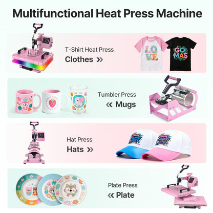 Slendor Heat Press Machine 12x15 inch, 5 in 1 360-Degree Swing Away Digital T Shirt Pressing Machine Multifunction Heat Transfer Sublimation Combo for T Shirts Mugs Hat Plate Cap