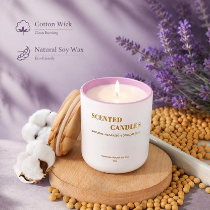 Lanttu Lavender Scented Candle for Home Decor, 10 oz Natural Soy Wax Jar Candles, 39 Hours Long Lasting Burning Candles for Mom Friend Birthday Housewarming Gift