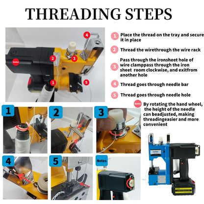 Bag Sewing Machine, 2s/bag Portable Bag Sewing Machine, Industrial Bag Closing Machine for Packing Woven Bags Non-woven Fabrics Leather (Blue, Lithium Battery - 36V)