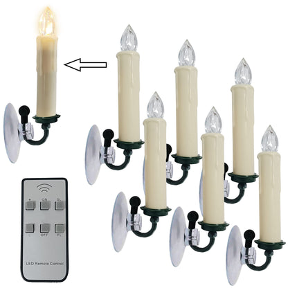 Gedengni Flameless LED Taper Candles with Clips, 4” Battery Operated Window Candles with Remote Timer Mini LED Chandelier Candlesticks for Home Decor Wedding Church Party & Tree Lighting,6 Pack,Beige