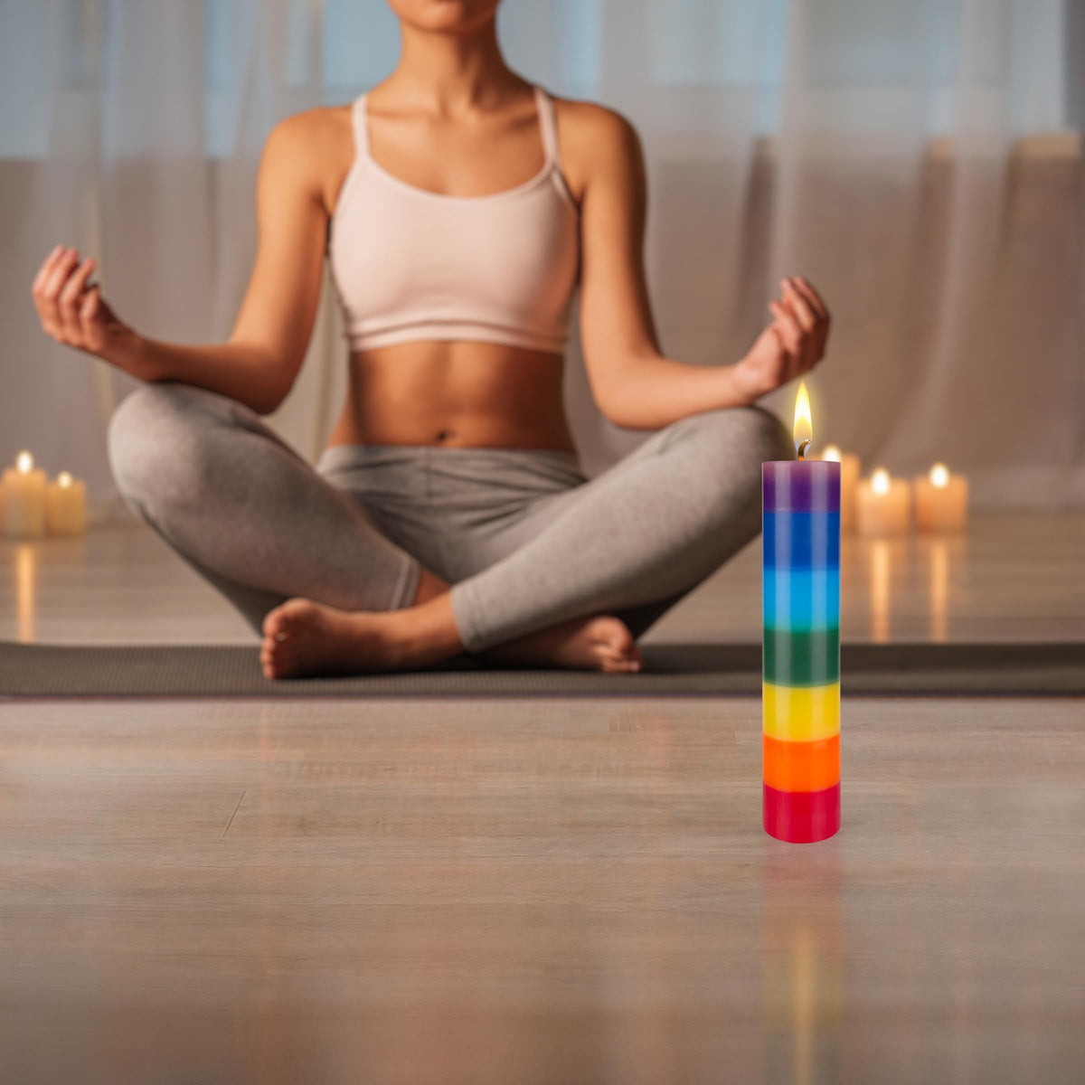 Mega Candles 6 pcs Unscented Multi Color Solid Pillar Chakra Candles, Hand Poured Premium Wax Candle 2 Inch x 9 Inch, 100% Cotton Wick, Positive Healing Energy, Meditation, Relaxation, Reiki, Yoga