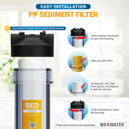 Max Water 10 Micron 20 x 4.5 Sediment Filter 20 inch Whole House BB Water Filteration System Replacement Compatible Cartridge DGD-5005-20, FP25B, AP810-6, FPMB5-20, P5-20, 155358-43, SDC-45-2005