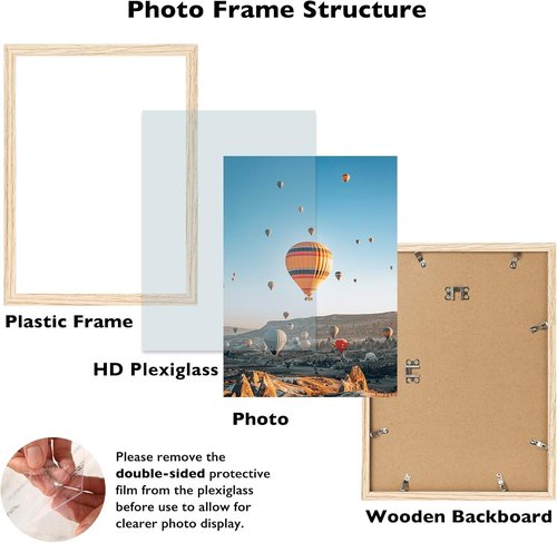 JCJMY 11x14 Picture Frame - Versatile Wall Mounting for Horizontal or Vertical Display | Shatter-Resistant Plexiglass, Natural Finish