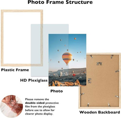 JCJMY 11x14 Picture Frame - Versatile Wall Mounting for Horizontal or Vertical Display | Shatter-Resistant Plexiglass, Natural Finish