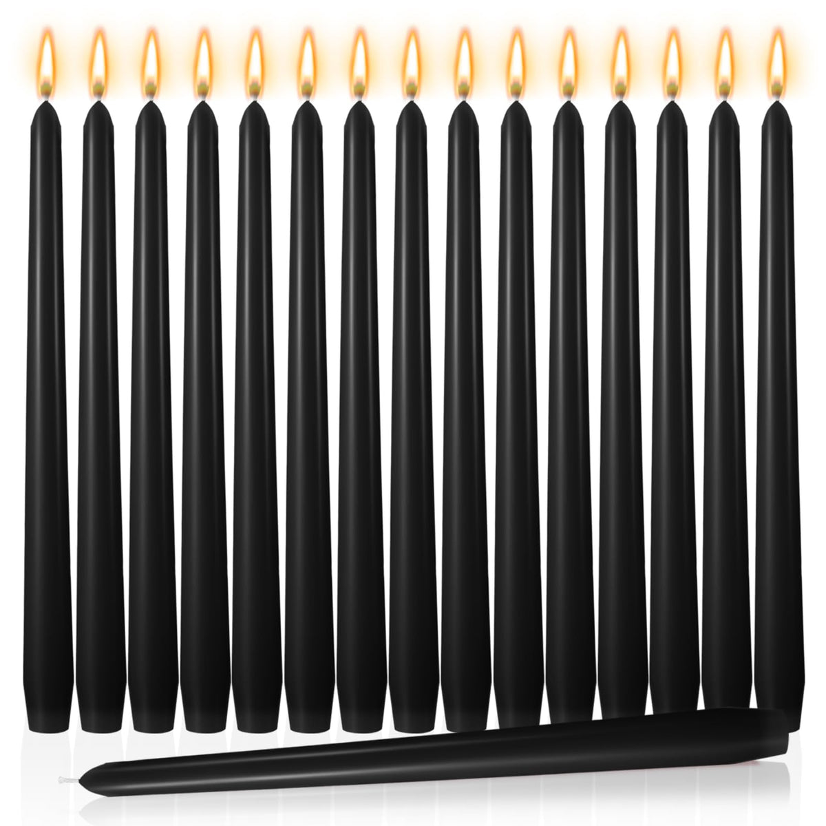 MTLEE 16 Pcs 10 Inch Long Tapered Candle Stick Bulk Smokeless Unscented Burning Candlestick Paraffin Wax with Cotton Wick for Valentine's Day Baby Shower Wedding Holiday Party Church (Black)