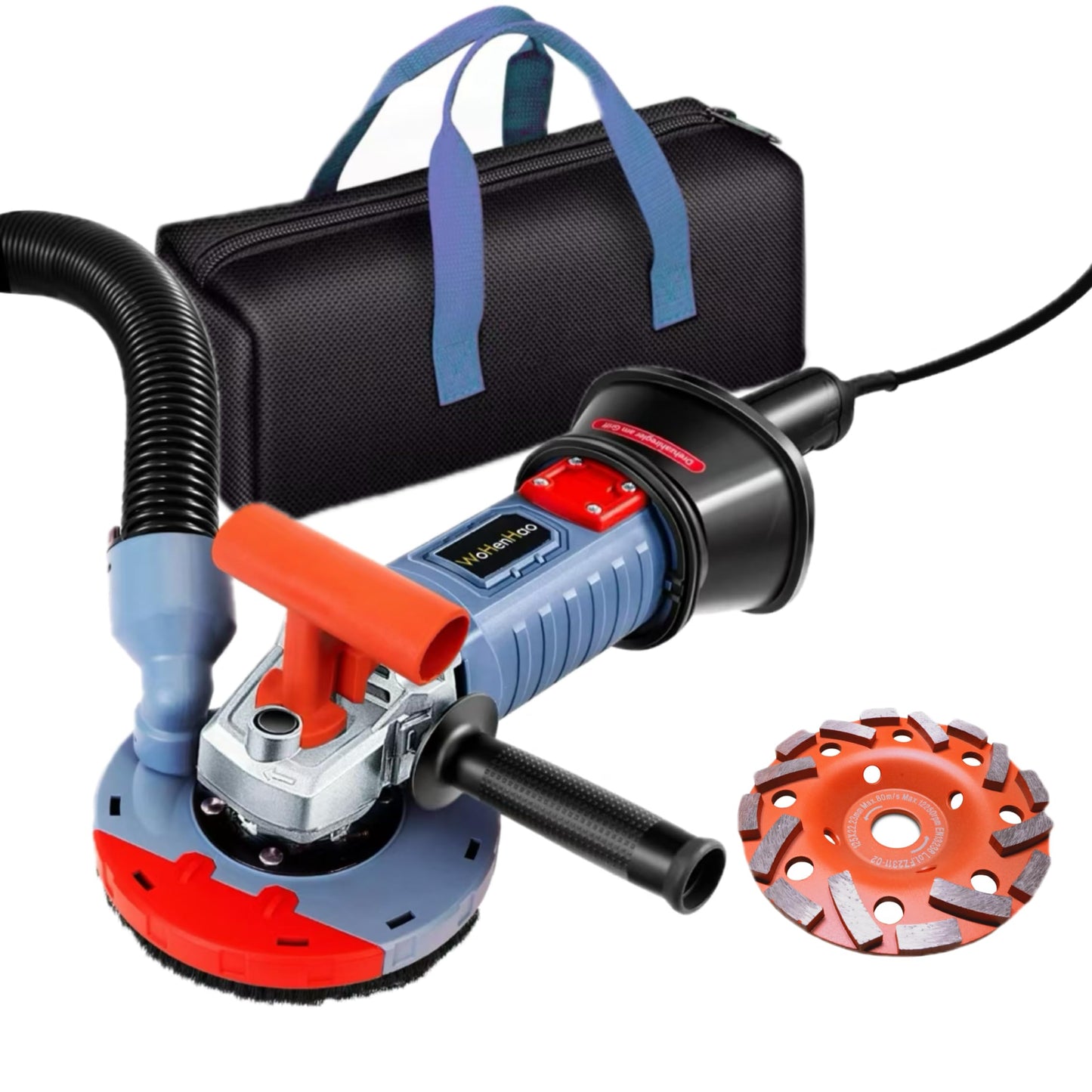 Wohenhao 5 Inch Concrete Planer 1500W with Dust Extraction Shroud and Diamond Cup Wheel, Floor Carpet Vinyl & Tile Adhesive Removal Machine