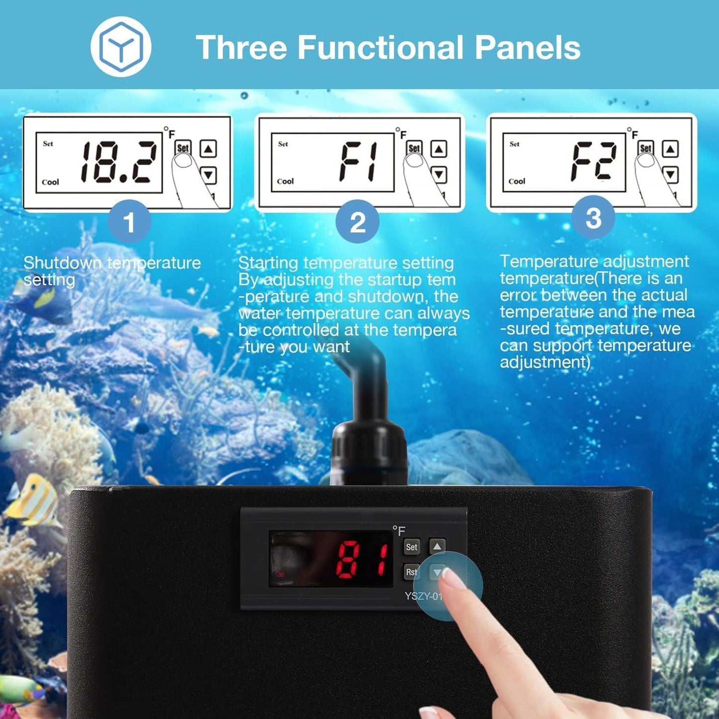 Ezcasch Aquarium Chiller, 79 gal 1/3 HP 300L Water Chiller for Cold Plunge, Hydroponic Cooler Fish Tank Cooling System for Axolotl Coral Reef Shrimp with Pump and Pipe