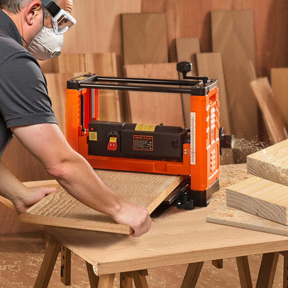 VEVOR Thickness Planer, Two-Blade, 13-Inch Width Worktable Power Benchtop Planer, 1800W 23500 RPM Powerful Motor, Dual Rollers, Over Protection, Single Speed Woodworking, for Hard & Soft Wood Material