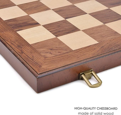 AMEROUS Wooden Chess &amp Checkers Set with Upgraded Weighted Chess Pieces 15 Inches (2 in 1) Chess Board Games for Kids Adults w/ 2 Extra Queens / 24 Cherkers Pieces/Gift Package
