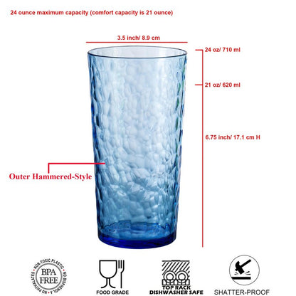 KOXIN-KARLU Hammered 24-ounce Plastic Tumbler Acrylic Glasses Drinking Cups, set of 6 Multicolor