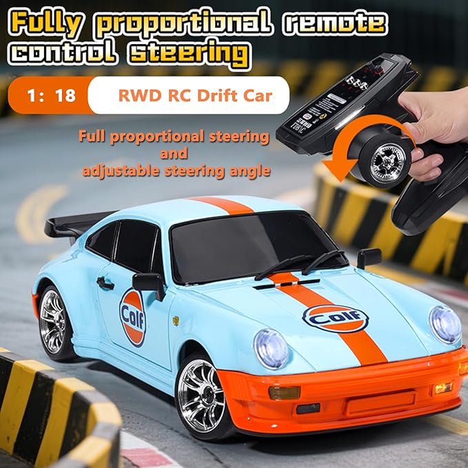 Skymaker Porsche 911 RC Drift Car 1/18 RWD (Blue) | Metal Tires 2.4GHz Remote &amp Gyro for Adults