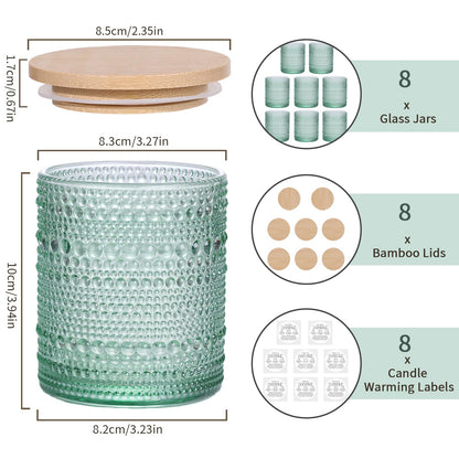 DARJEN 8 Pack Green Candle Jars for Making Candles- 14 OZ Empty Glass Candle Making Jars with Bamboo Lids and Labels, Candle Containers Candle Making Supplies for DIY Gifts