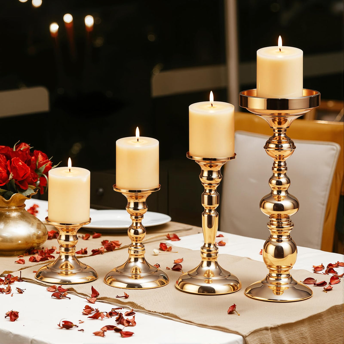Pillar Candle Holder,Metal Candlestick Holders,Gold Tall Candlesticks for Wedding Theme Party Table Centerpiece Decor Dining Room Birthday Holiday (Candlestick 6216- Middle)