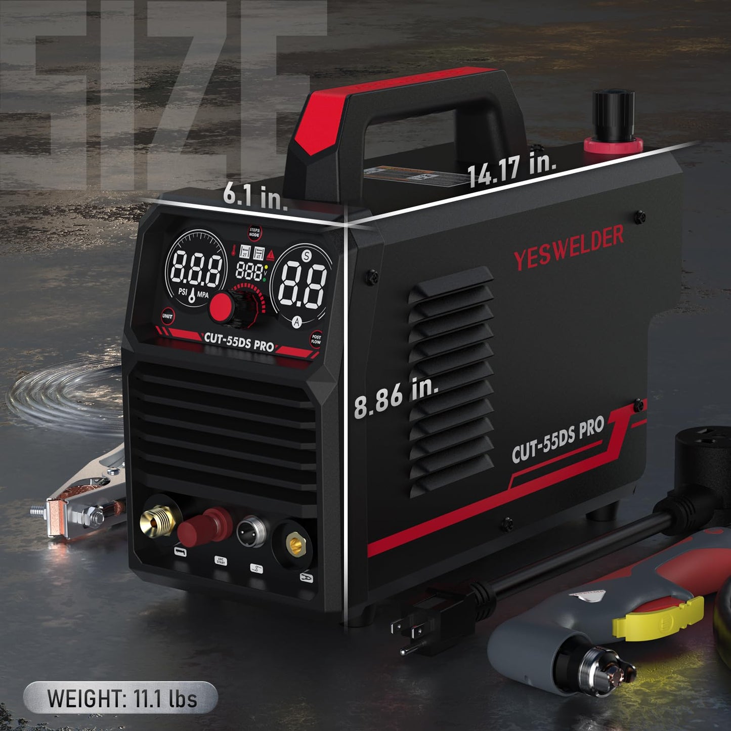 YESWELDER 55 Amp Plasma Cutter Non-High Frequency, Large LED Digital Display Non-Touch Pilot Arc, Digital DC Inverter 110/220V Dual Voltage Plasma Cutting Machine CUT-55DS PRO NEW