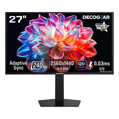 Deco Gear 27 QHD OLED Gaming Monitor | 280Hz 0.03ms Response, HDR400, Adaptive Sync, 99% sRGB, 1.5M:1 Contrast, Borderless Design, Height Adjustable Stand, HDMI 2.1, DisplayPort 1.4