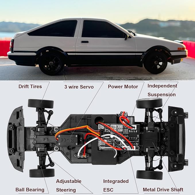 LDRC 1/18 RC Drift Car with Gyro RWD Drift RC Cars Hobby RTR with Drifting and Race Tires for Adult 2.4 GHz Proportional Throttle Steering ESP Gyroscope Metal Drive Shaft LD1801