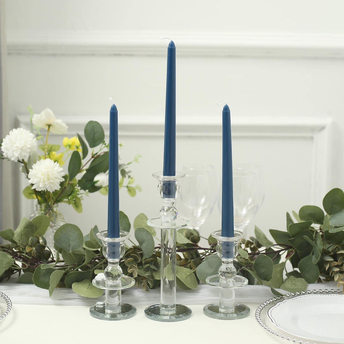 Tableclothsfactory 10" Tall Premium Quality Dripless Unscented Navy Blue Taper Candles Wedding Dinner Candles for Wedding Decoration Set of 12