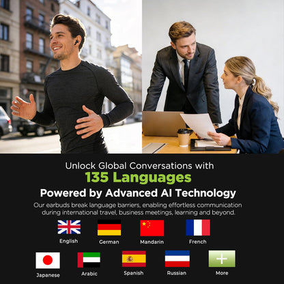 NE75 AI Translation Earbuds 135 Languages Real-Time Translator Earphones, Bluetooth 6.0 TWS Wireless Bluetooth Earphones, Hi-Fi Music & Call, Smart Touch+App for Travel, Sports & Business (Black)