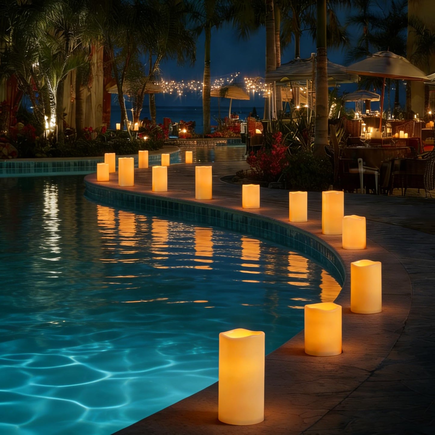 Raycare 3"x4" Outdoor Waterproof Flameless Candles, Battery Operated LED Electric Candles with Remote and Timers, Fake Pillar Candle for Patio, Porch, and Wedding Decor, Ivory, Set of 2