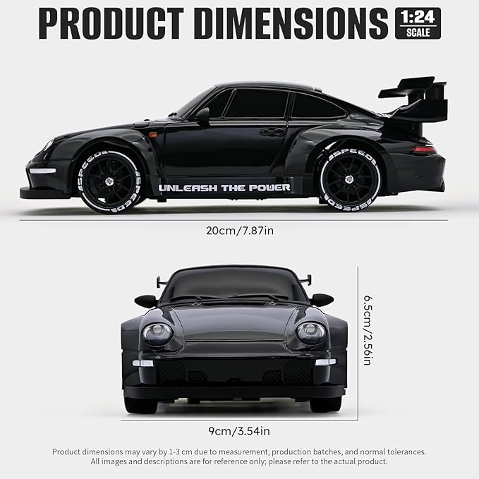 RC Drift Car1:24 Scale Remote Control Car 2.4GHz 20KM/H 4WD High Speed RC Cars for Kids with LED Light Two BatteriesDrifting TiresRacing Vehicle Toy for Adults Boys Girls Black