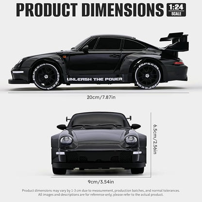 RC Drift Car1:24 Scale Remote Control Car 2.4GHz 20KM/H 4WD High Speed RC Cars for Kids with LED Light Two BatteriesDrifting TiresRacing Vehicle Toy for Adults Boys Girls Black