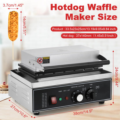 Hiteemer Corn Dog Maker - 1550W Commercial Waffle Stick Maker 6Pcs Non-stick Stainless Steel Corndog Maker Machine 572 ℉ Temperature and Timer for Restaurant Bakery Snack Hotel