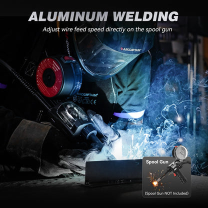 ARCCAPTAIN 180A MIG Welder 110V 220V, Large Dual Color LED Display 6-in-1 Gas MIG/Flux Core MIG/Stick/Lift TIG/Spot Welding/Spool Gun Aluminum Welding Machine with Synergy Control, 2T/4T
