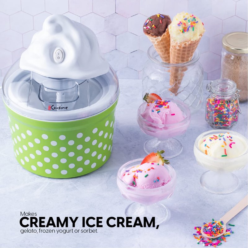 Euro Cuisine Ice Cream, Sorbet & Frozen Yogurt Maker, Homemade Gelato & Soft Serve Kids Ice Cream Maker Machine with 4 Glass Cups - Double-Insulated Freezer Bowl, Mixing Paddle, Lid - 1.5 Quart