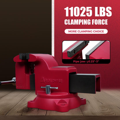 AROEDVISE 8" Heavy-Duty Bench Vise, 8" Jaw Width & Opening, 11,025 lbs Clamping Force, 60,000 PSI Ductile Iron Vise with 360° Swivel Base, Anvil & Pipe Jaws for Metalworking Industrial Use (RS80)