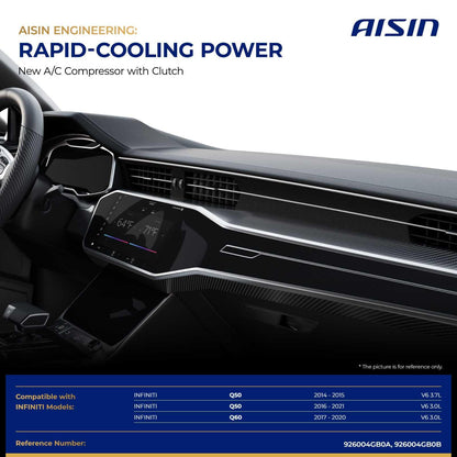 AISIN AFTERMARKET ACCN-00823 Air Conditioner AC Compressor - Compatible with INFINITI Q50 2014-2021 3.0L 3.7L, Q60 2017-2020 3.0L - with 7-Pulley Groove, with Clutch