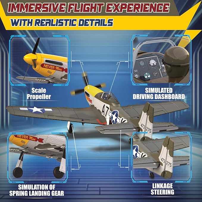 LEAMBE Brushless 4 Channel RC Plane Ready to Fly Aerobatic Aircraft Easy Control for Beginners P51 Mustang RC Airplane for Adults Green
