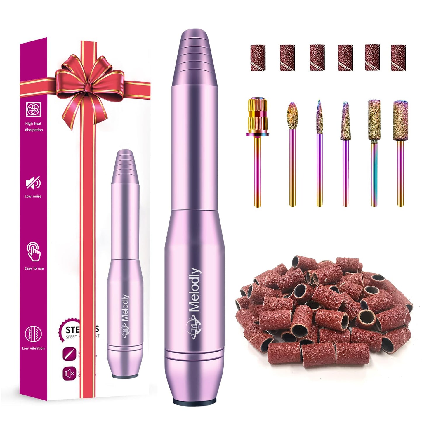 Electric Nail Drill, Professional Acrylic Nail Drills Machine for Gel, Acrylic Nails, Portable USB Electric Nail File Efile Set with Iridescent Nail Drill Bits, Manicure Pedicure Nail Tools