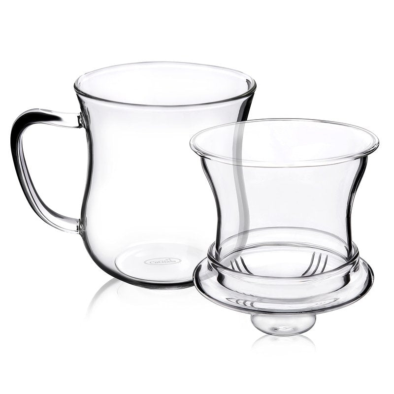 CNGLASS Glass Tea Cup with Removable Infuser and Lid,10oz Thickened Glass Infuser Mug,Borosilicate Glass Mug for Loose Leaf Tea,Teabags